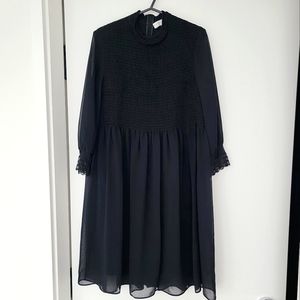 Sandro black smocked babydoll dress